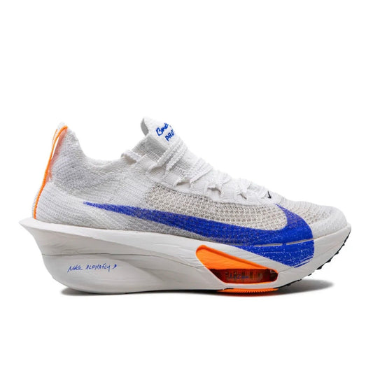 Nike ZOOMX Vaporfly white blue high-performance athletic footwear Blue
